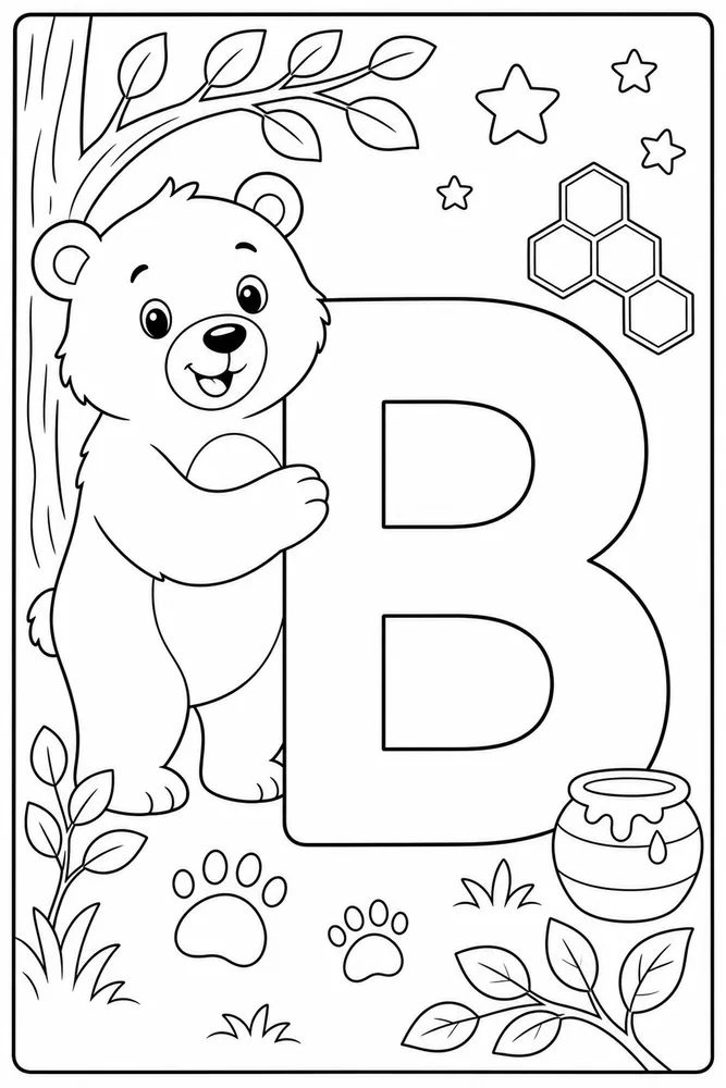 Animal Alphabet B bear coloring page