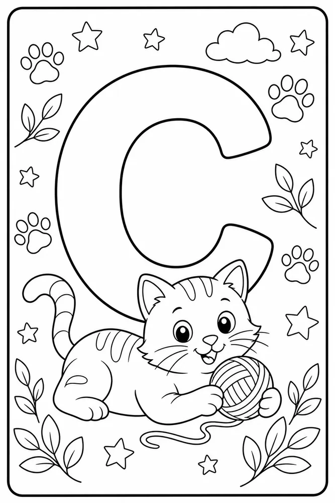 Animal Alphabet C cat coloring page