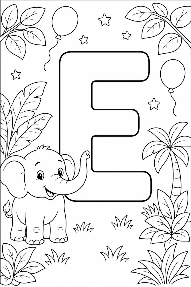 Animal Alphabet E elephant coloring page