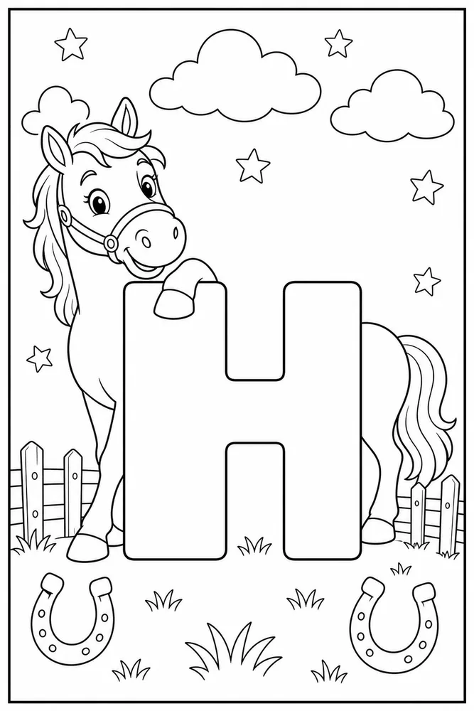 Animal Alphabet H horse coloring page