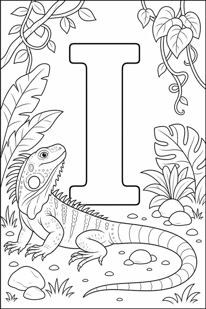 Animal Alphabet I iguana coloring page