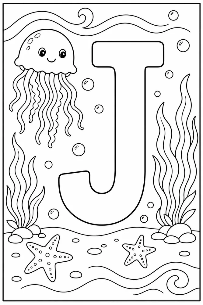 Animal Alphabet J jellyfish coloring page