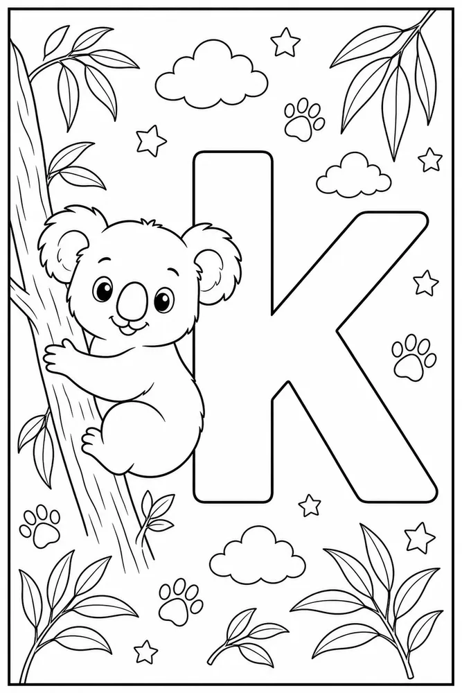 Animal Alphabet K koala coloring page