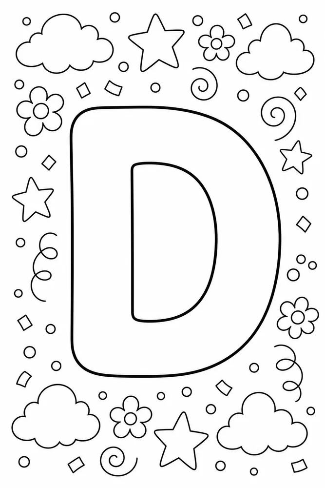 Bubble Letter Alphabet Letter d outline coloring page