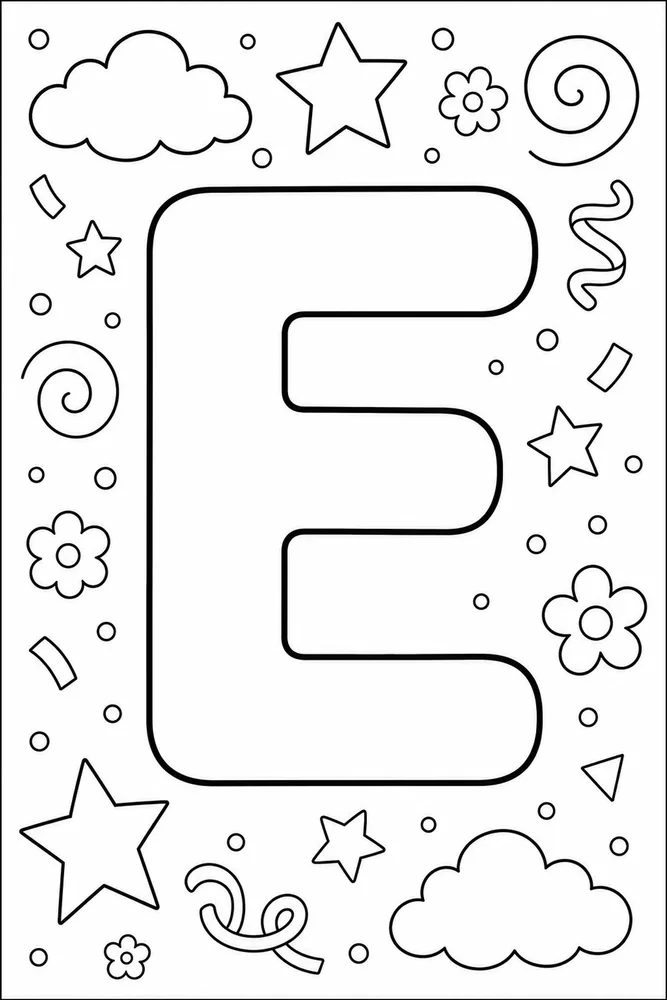 Bubble Letter Alphabet Letter e outline coloring page