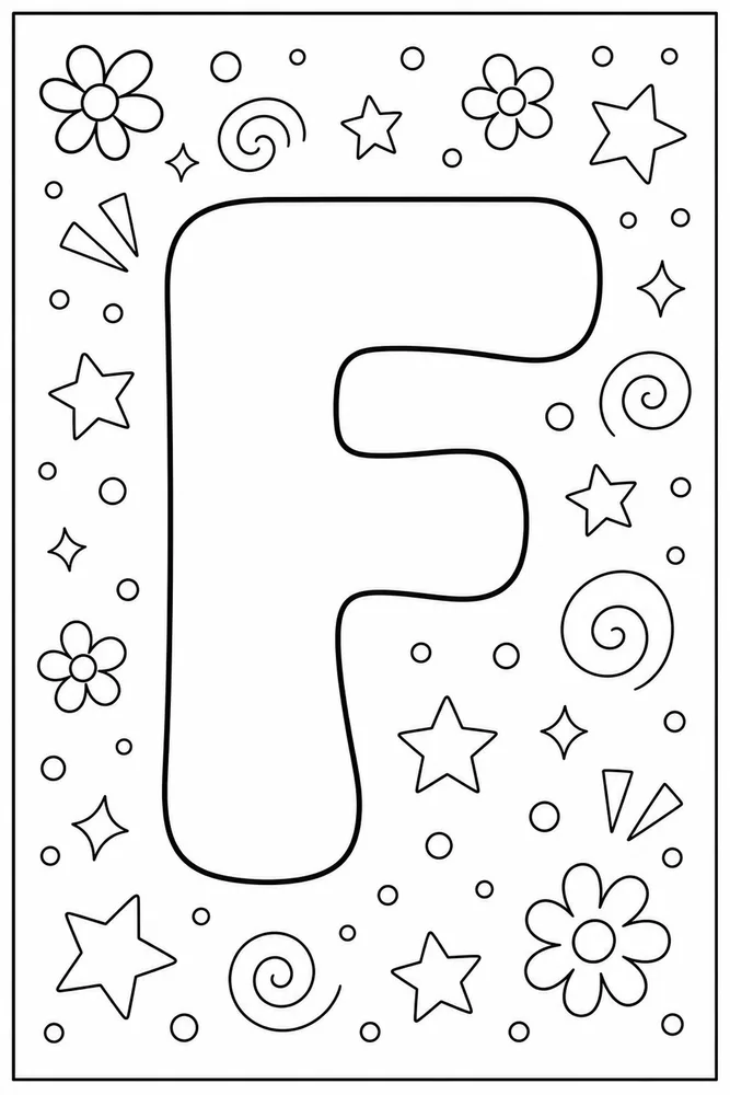 Bubble Letter Alphabet Letter f outline coloring page