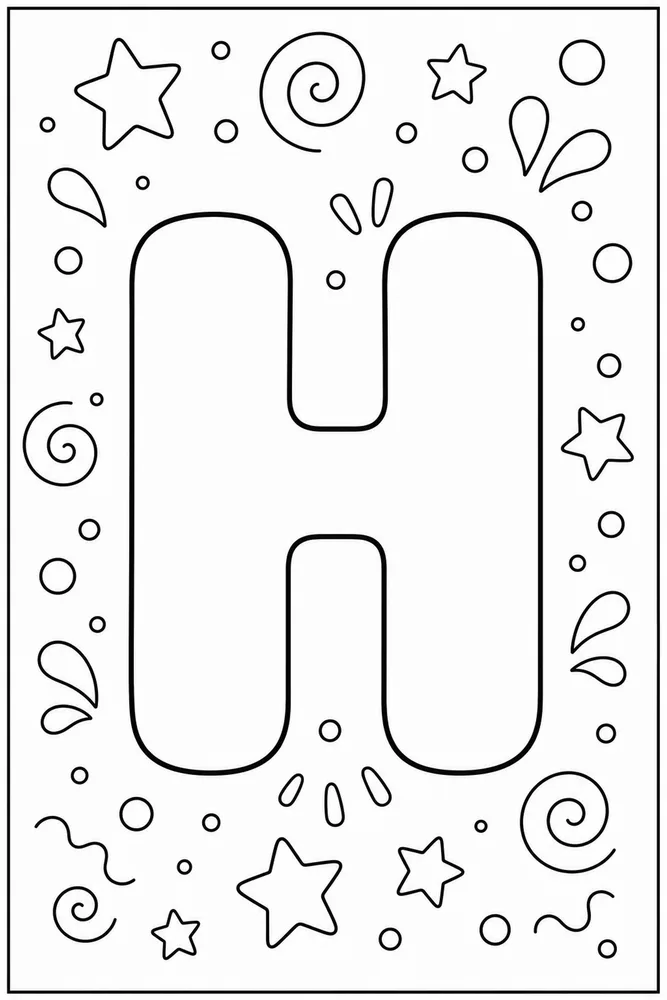 Bubble Letter Alphabet Letter h outline coloring page