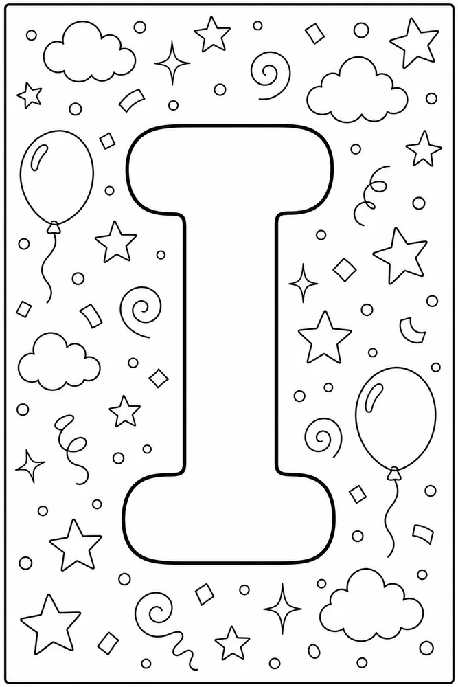 Bubble Letter Alphabet Letter i outline coloring page