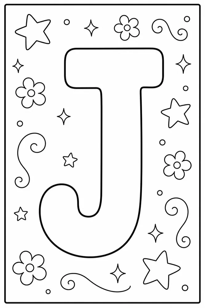 Bubble Letter Alphabet Letter j outline coloring page