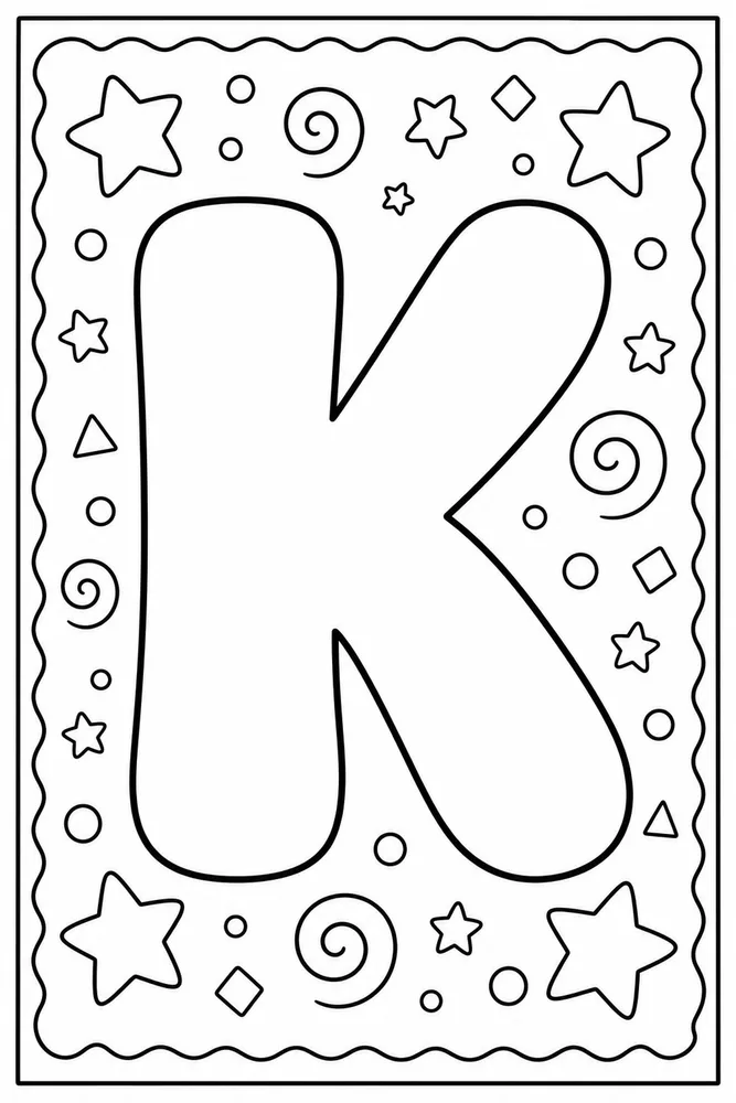 Bubble Letter Alphabet Letter k outline coloring page