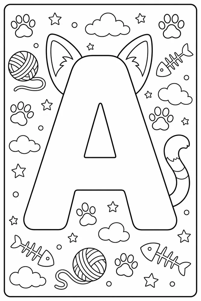 Letter A Alphabet Letter a cat coloring page