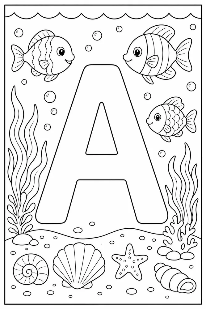 Letter A Alphabet Letter a fish coloring page