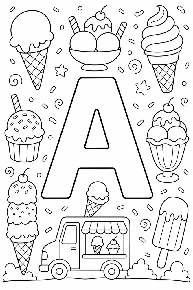 Letter A Alphabet Letter a ice cream coloring page