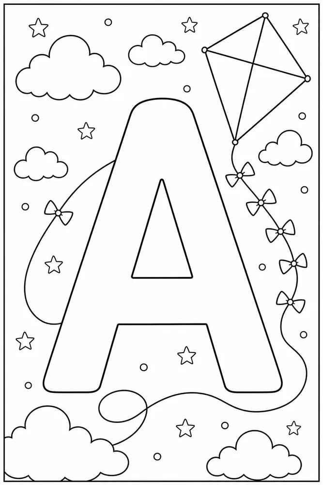 Letter A Alphabet Letter a kite coloring page