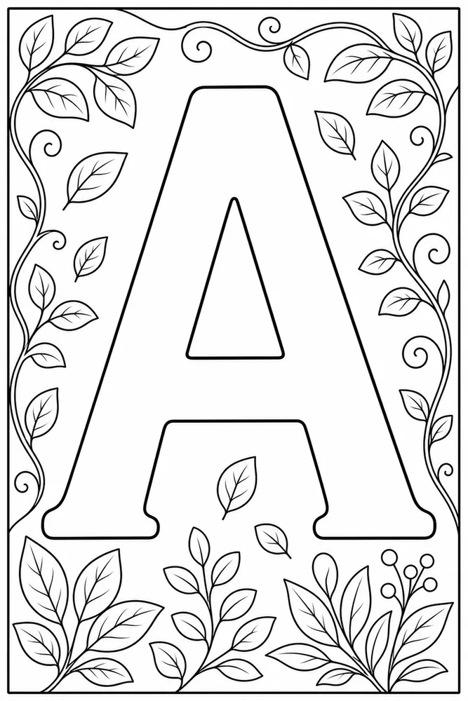 Letter A Alphabet Letter a leaf coloring page