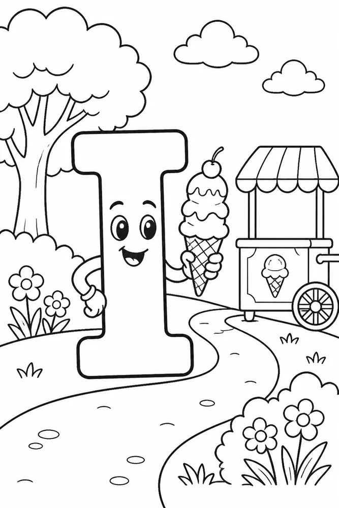 Letter I Letter I With Ice Cream printable coloring page