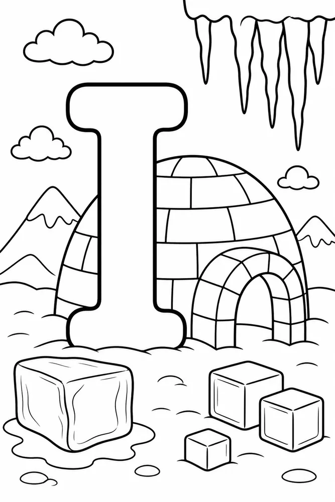 Letter I Letter I With Igloo printable coloring page