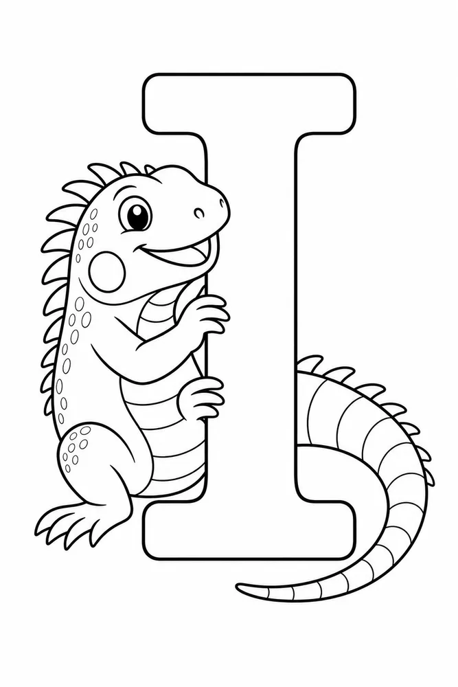 Letter I Letter I With Iguana printable coloring page