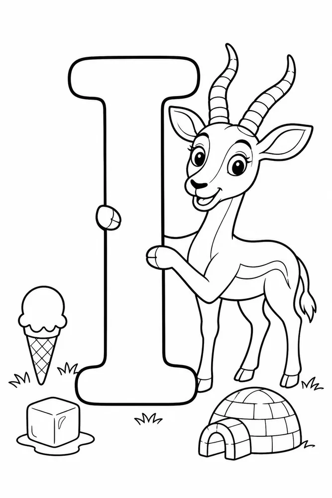 Letter I Letter I With Impala printable coloring page