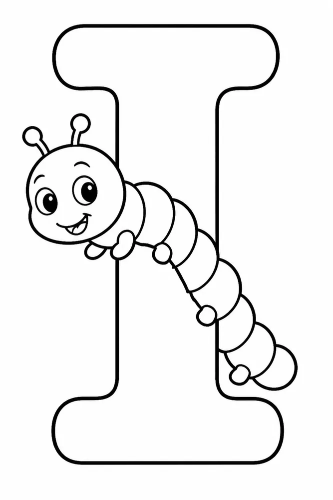 Letter I Letter I With Inchworm printable coloring page