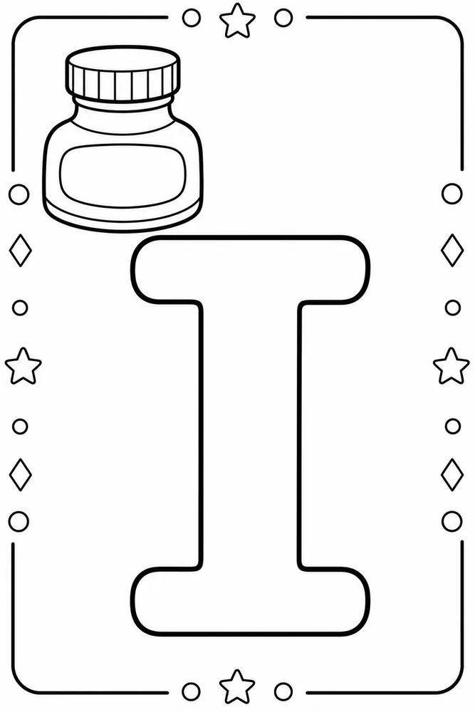 Letter I Letter I With Ink Bottle printable coloring page
