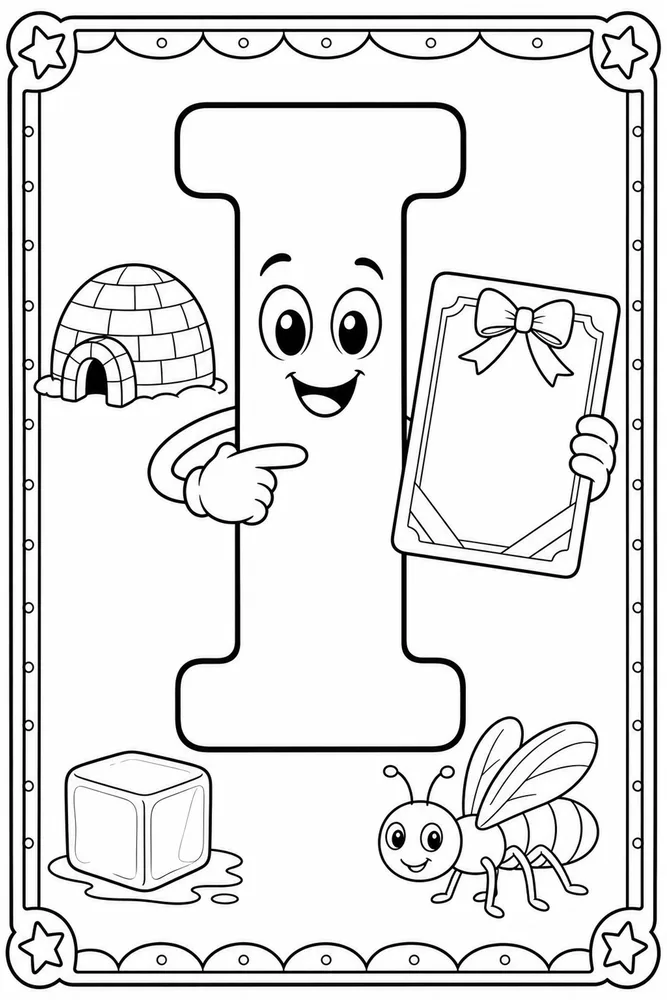 Letter I Letter I With Invitation Card printable coloring page