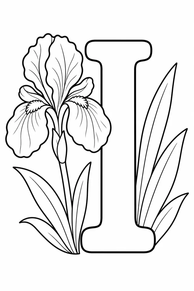 Letter I Letter I With Iris Flower printable coloring page
