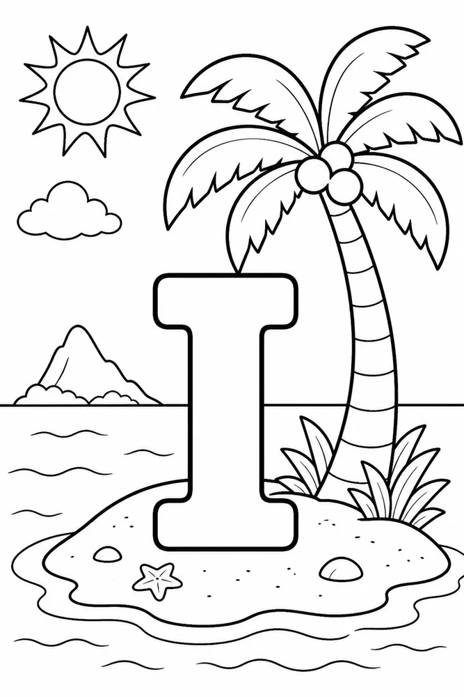 Letter I Letter I With Island Palm printable coloring page