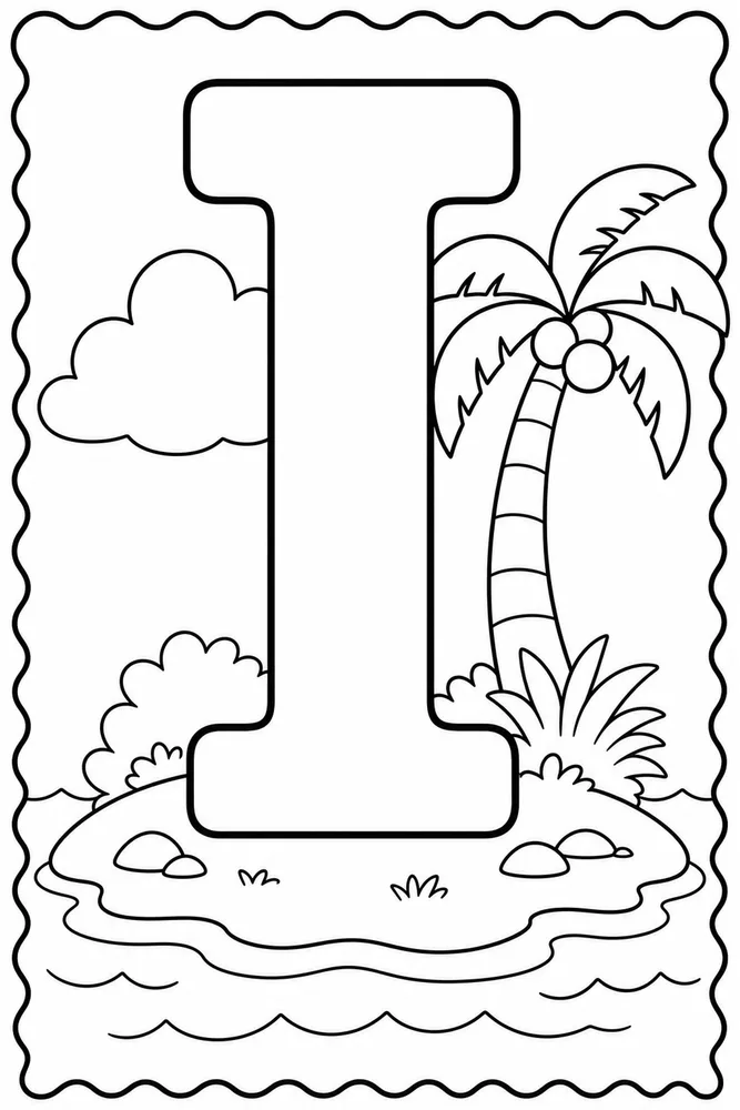 Letter I Letter I With Island printable coloring page