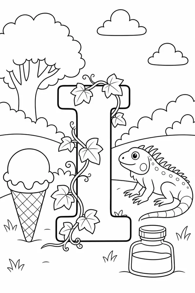 Letter I Letter I With Ivy Vine printable coloring page