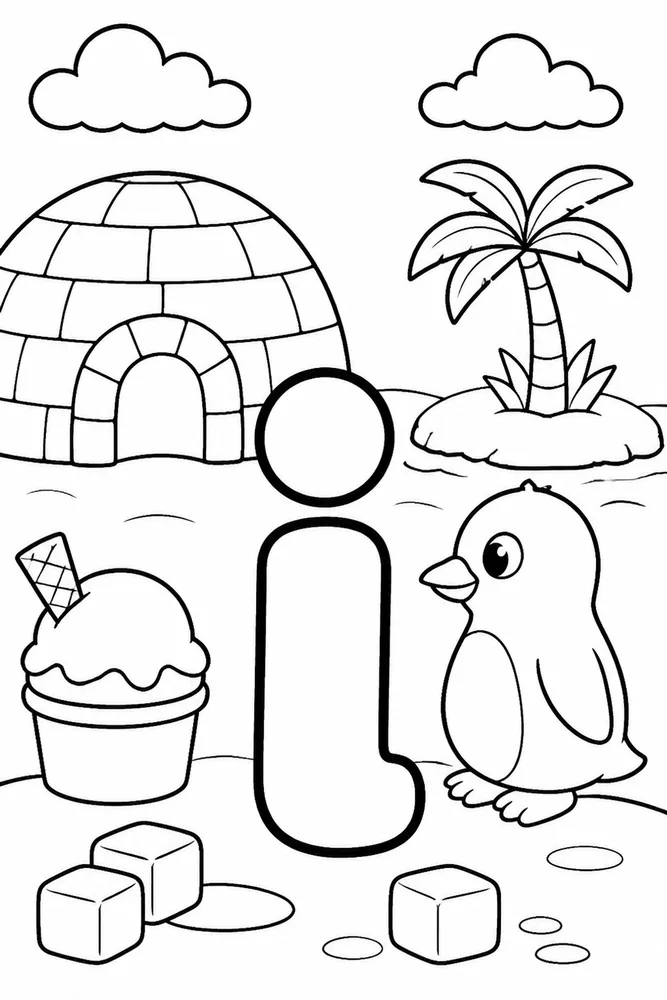Letter I Lowercase Bubble Letter I printable coloring page