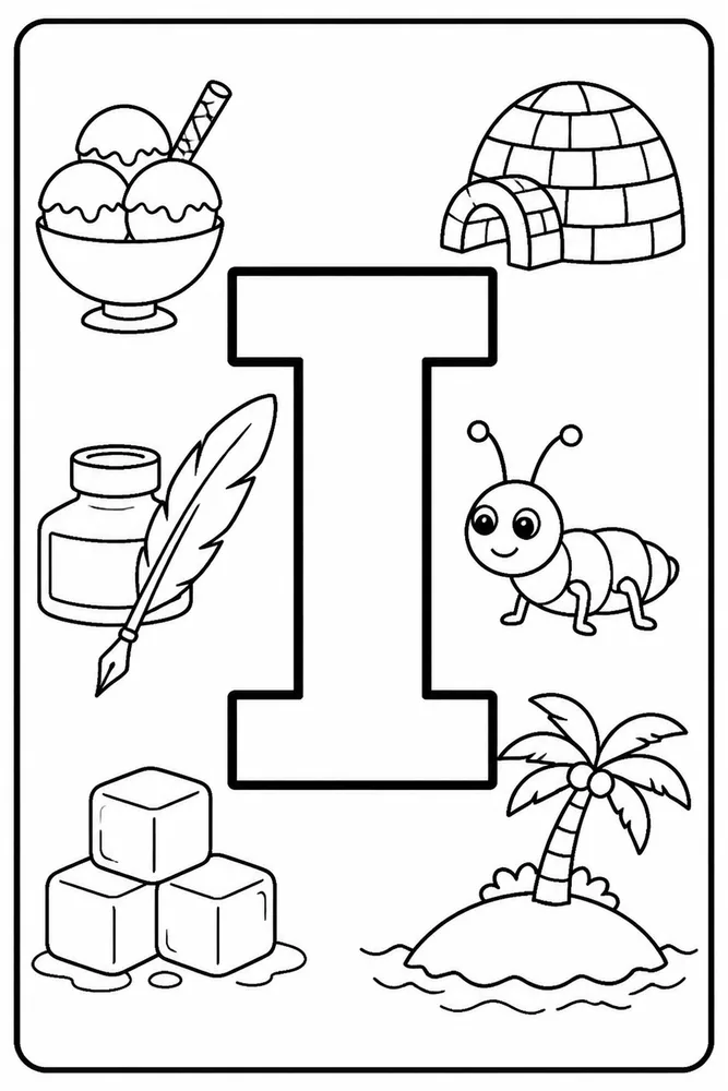 Letter I Uppercase Block Letter I printable coloring page