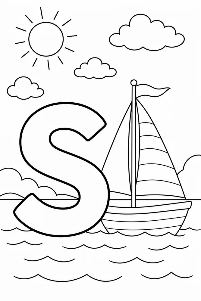 Letter S Letter S With Sailboat printable coloring page