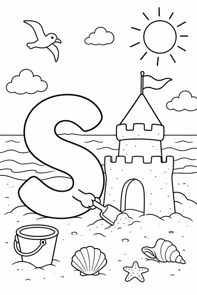 Letter S Letter S With Sandcastle printable coloring page
