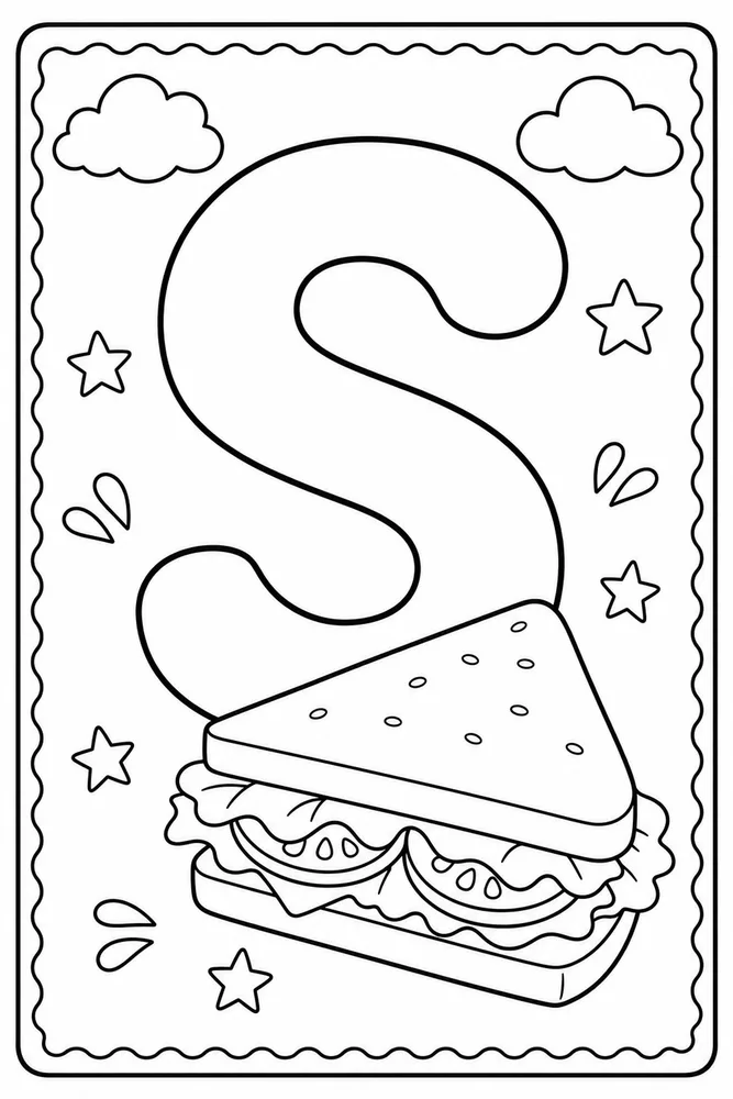 Letter S Letter S With Sandwich printable coloring page