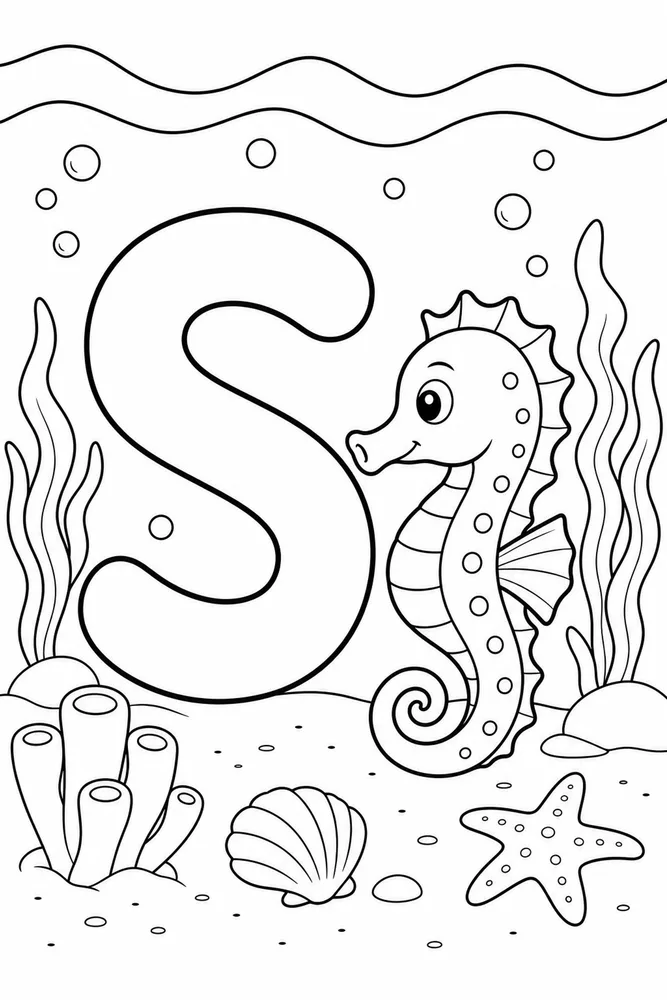 Letter S Letter S With Seahorse printable coloring page