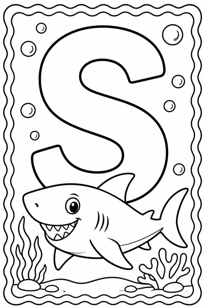 Letter S Letter S With Shark printable coloring page