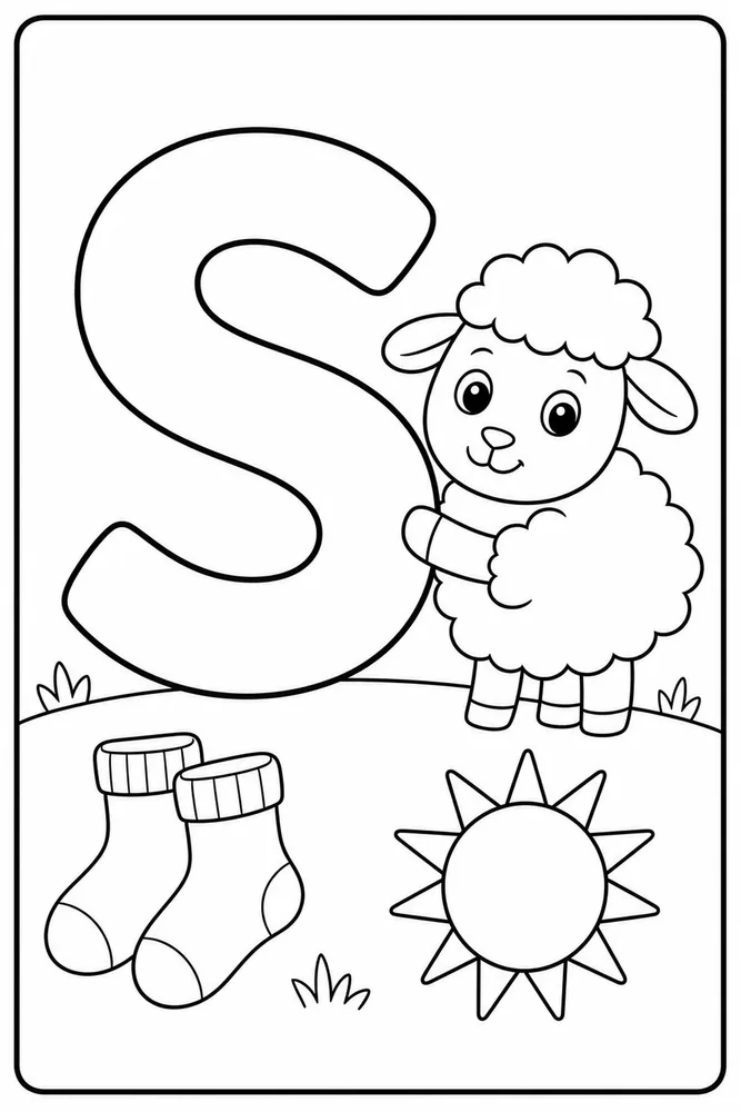 Letter S Letter S With Sheep printable coloring page