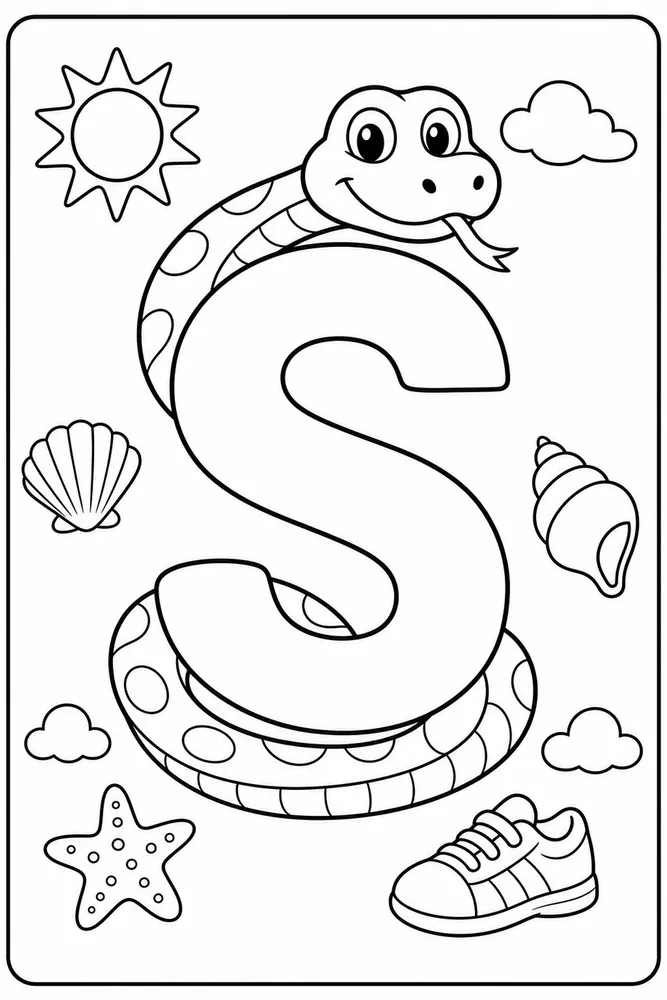 Letter S Letter S With Snake printable coloring page