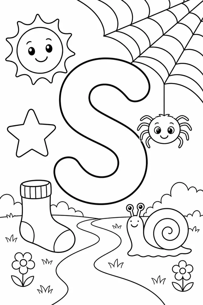 Letter S Letter S With Spider Web printable coloring page
