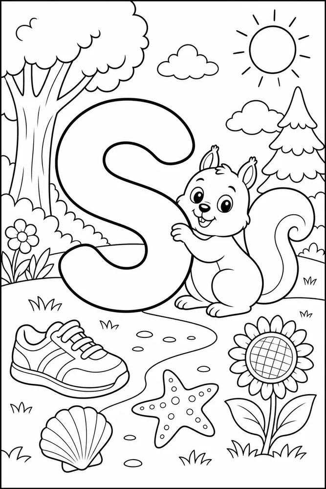 Letter S Letter S With Squirrel printable coloring page