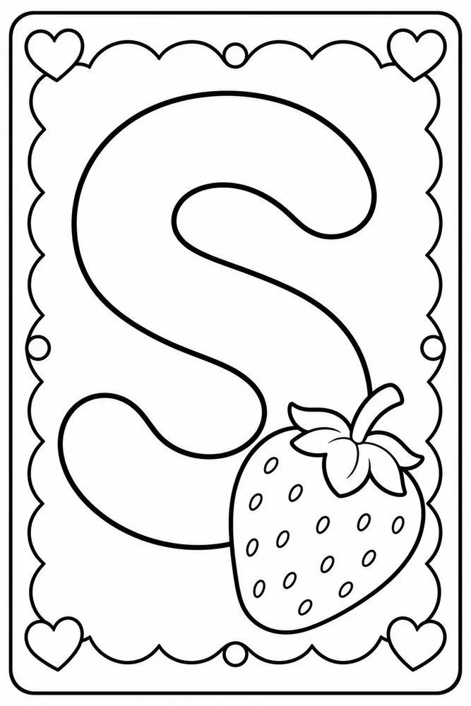 Letter S Letter S With Strawberry printable coloring page