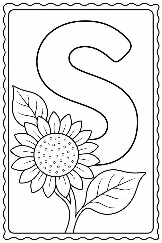 Letter S Letter S With Sunflower printable coloring page