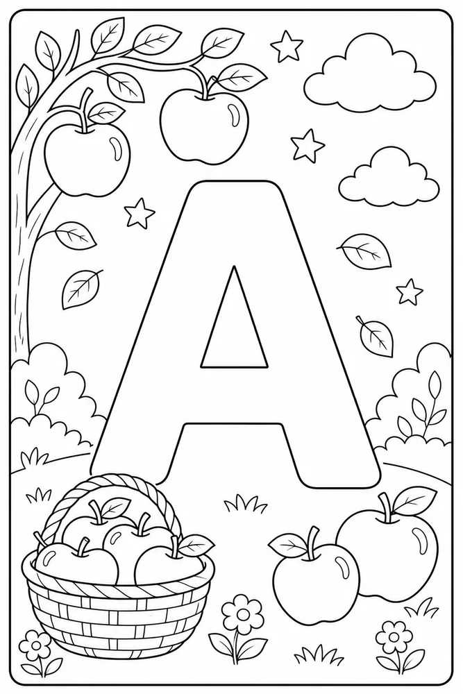Preschool Alphabet Coloring Pages preview: Preschool Alphabet Letter a apple coloring page