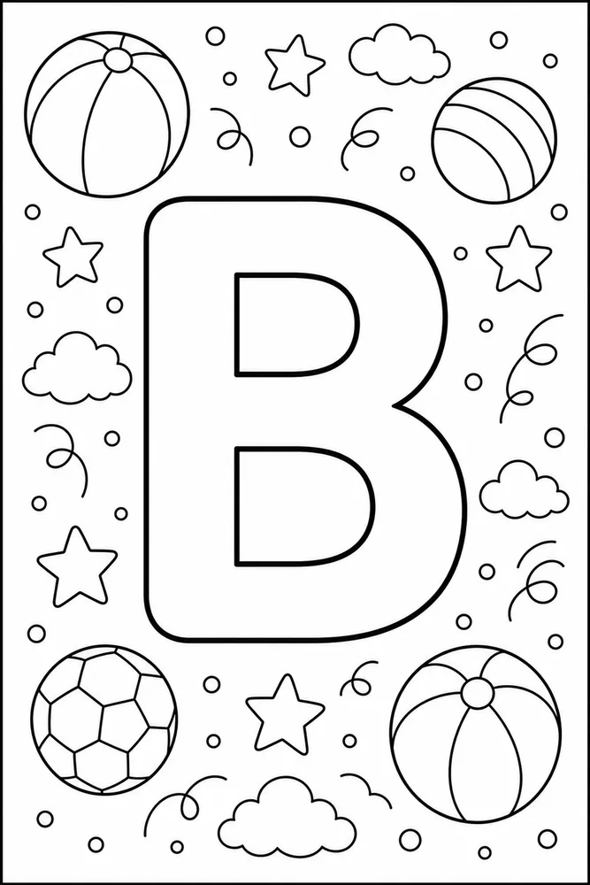 Preschool Alphabet Letter b ball coloring page