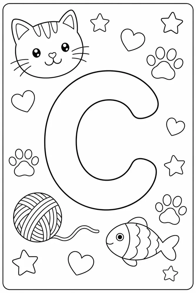 Preschool Alphabet Letter c cat coloring page