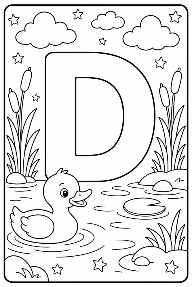 Preschool Alphabet Letter d duck coloring page