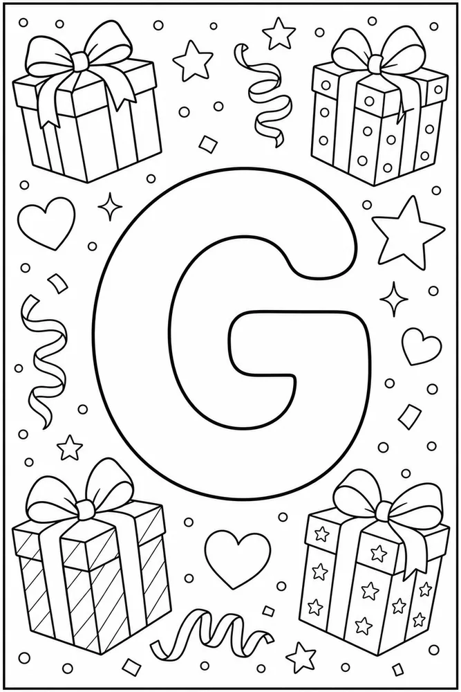 Preschool Alphabet Letter g gift coloring page