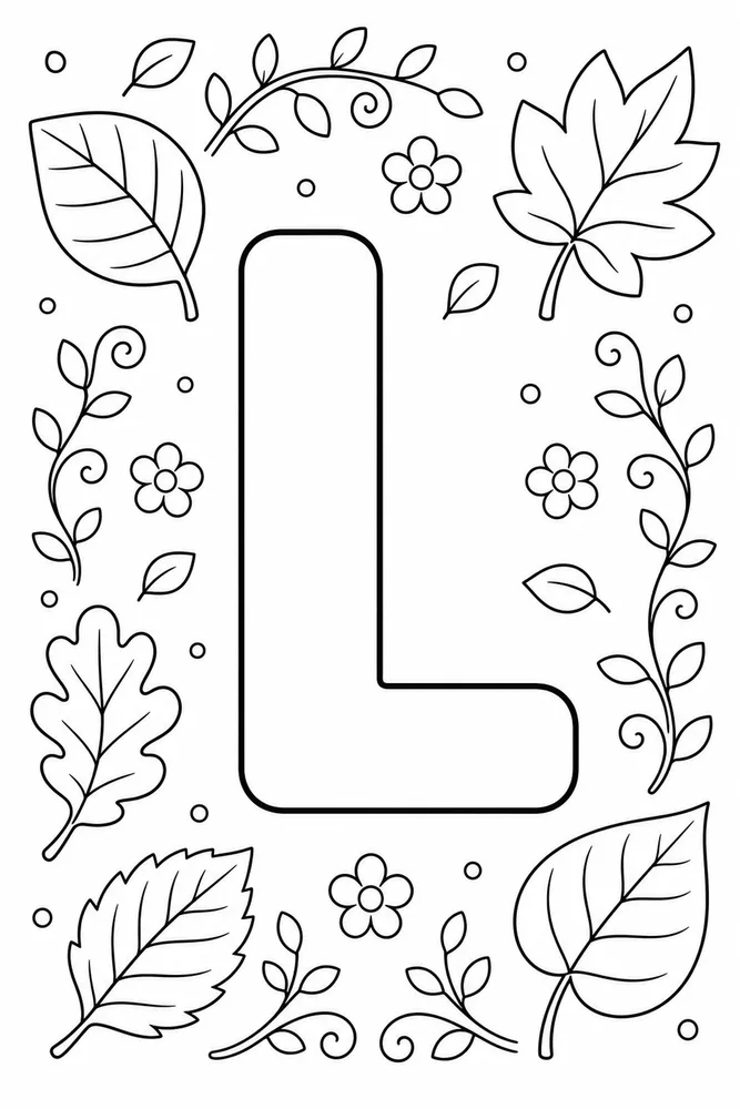 Preschool Alphabet Letter l leaf coloring page