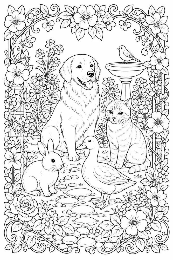 Adult Animal Detailed Garden Frame coloring page